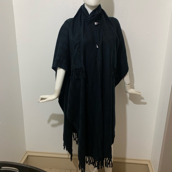 NWT Free People | navy on navy dark fringe cape - Picture 1 of 8